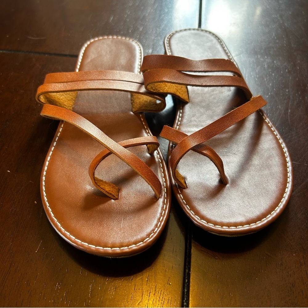 SHEIN Brown Faux Leather Strappy Flat Sandals Size 38 (US 7.5-8)